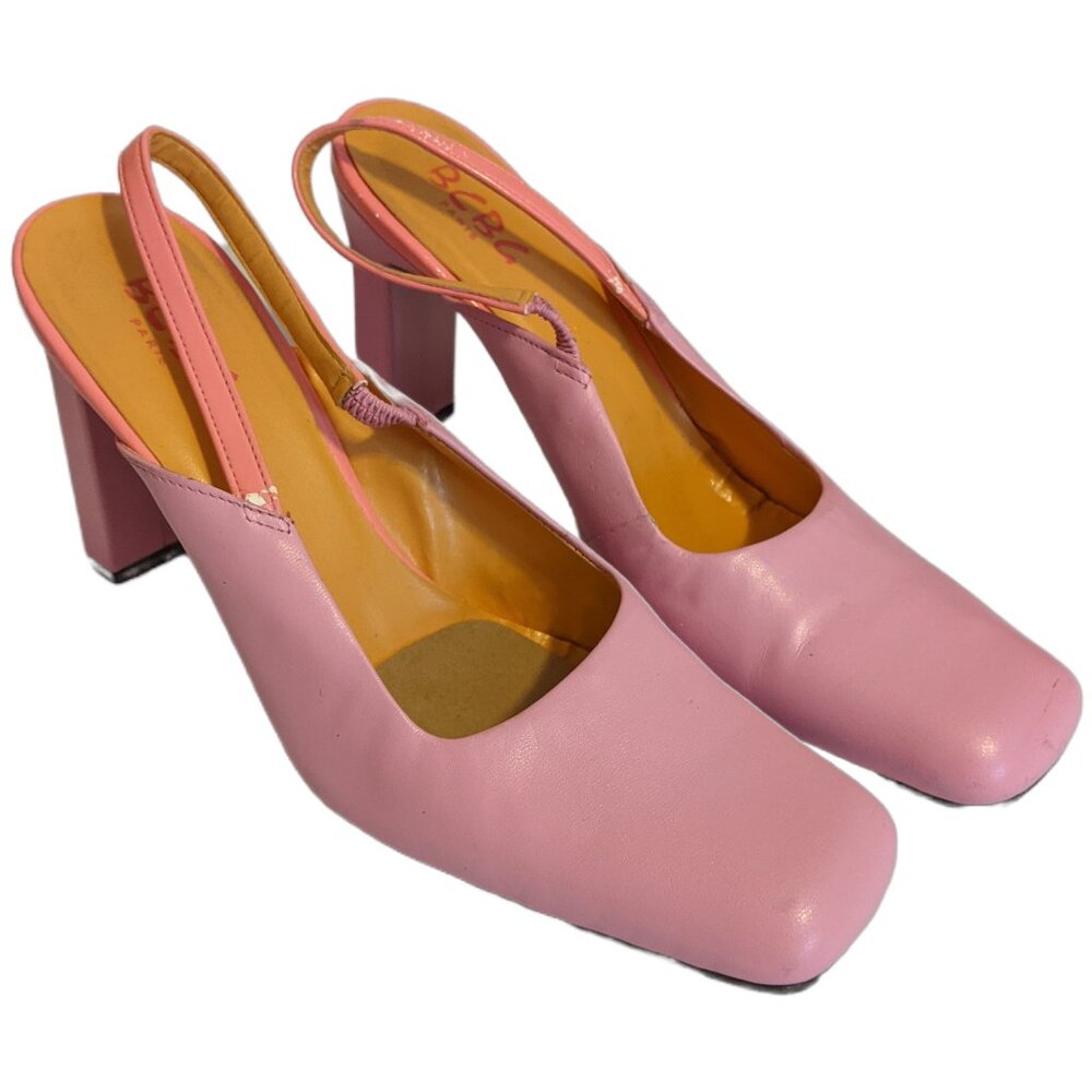 Vintage Y2K BCBG Pink Slingback Heels Square Toe Barbiecore Shoes Chunky Heel 8